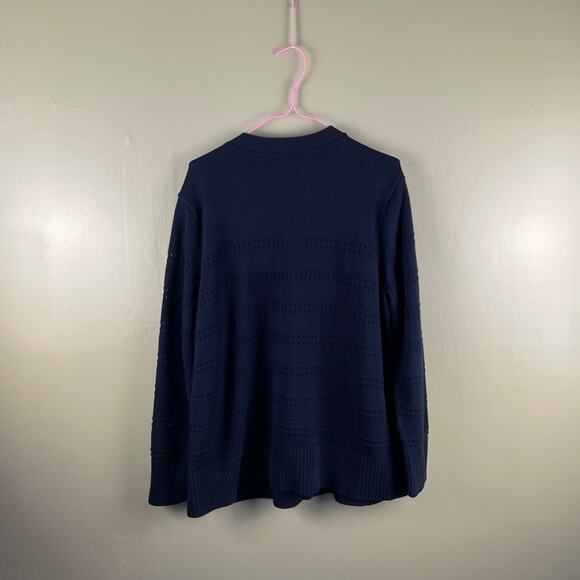 Talbots Navy Blue V-NECK POINTELLE GIRLFRIEND CARDIGAN - Picture 5 of 8